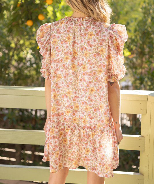 Tiered Floral Dress - Pink