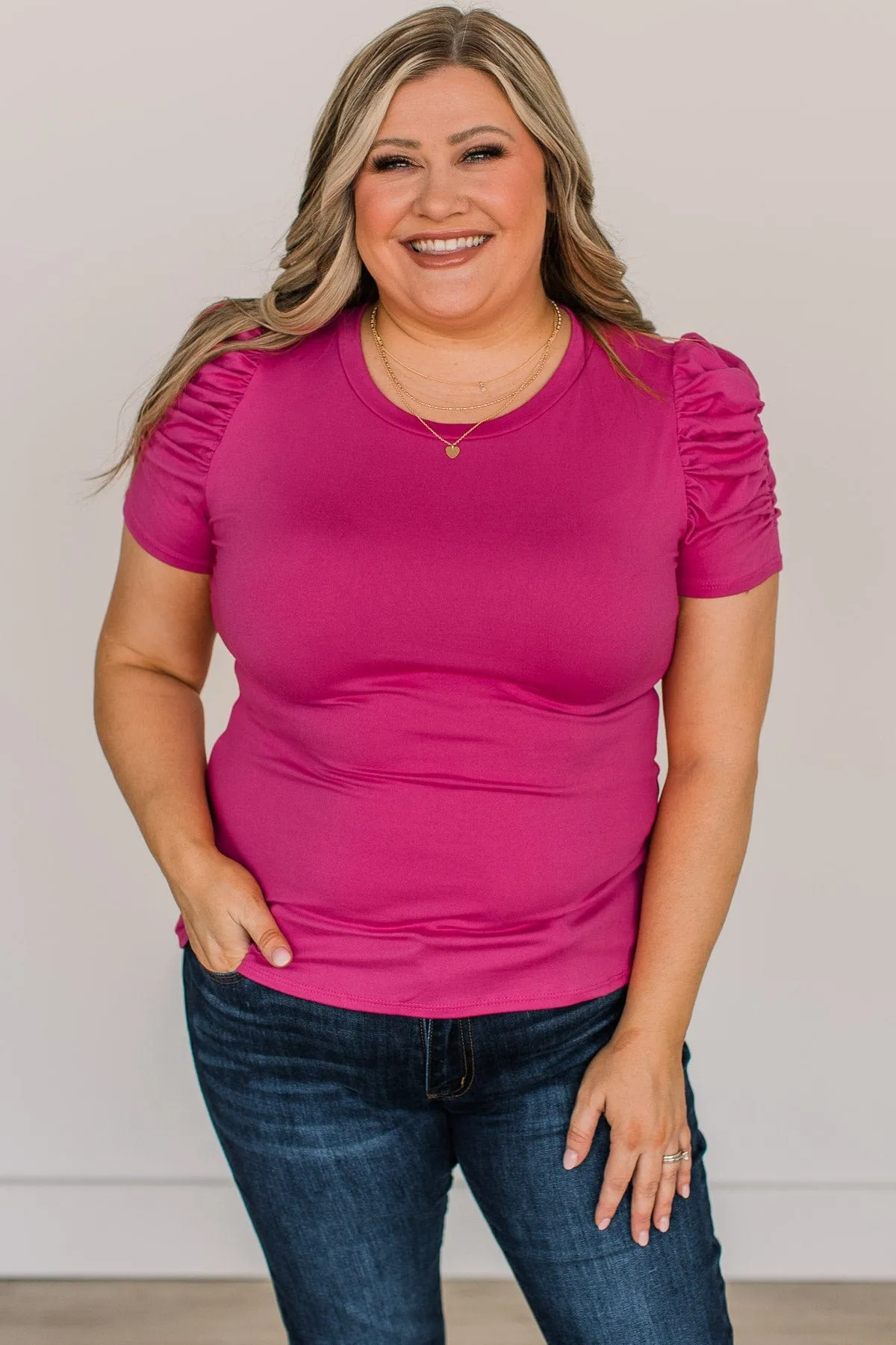 True Passion Puff Sleeve Top- Fuchsia