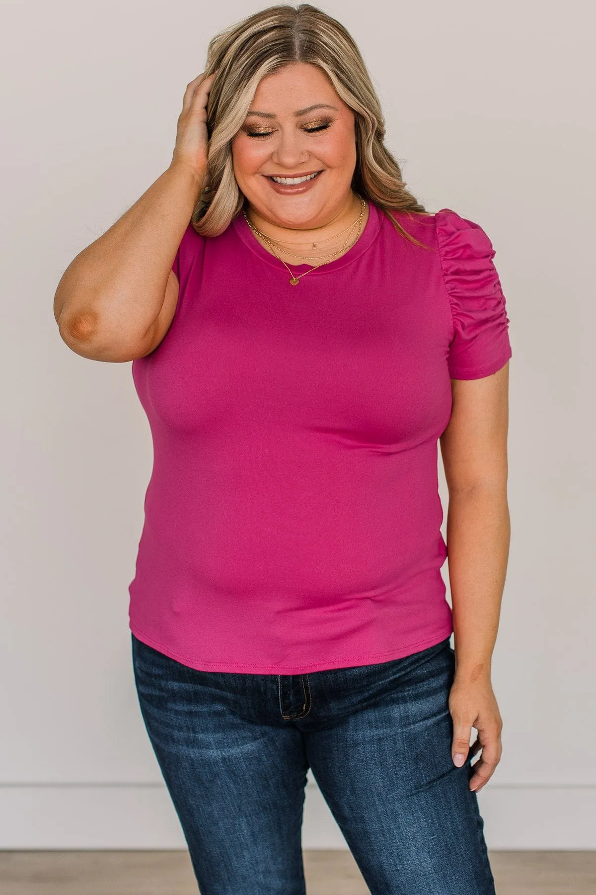 True Passion Puff Sleeve Top- Fuchsia