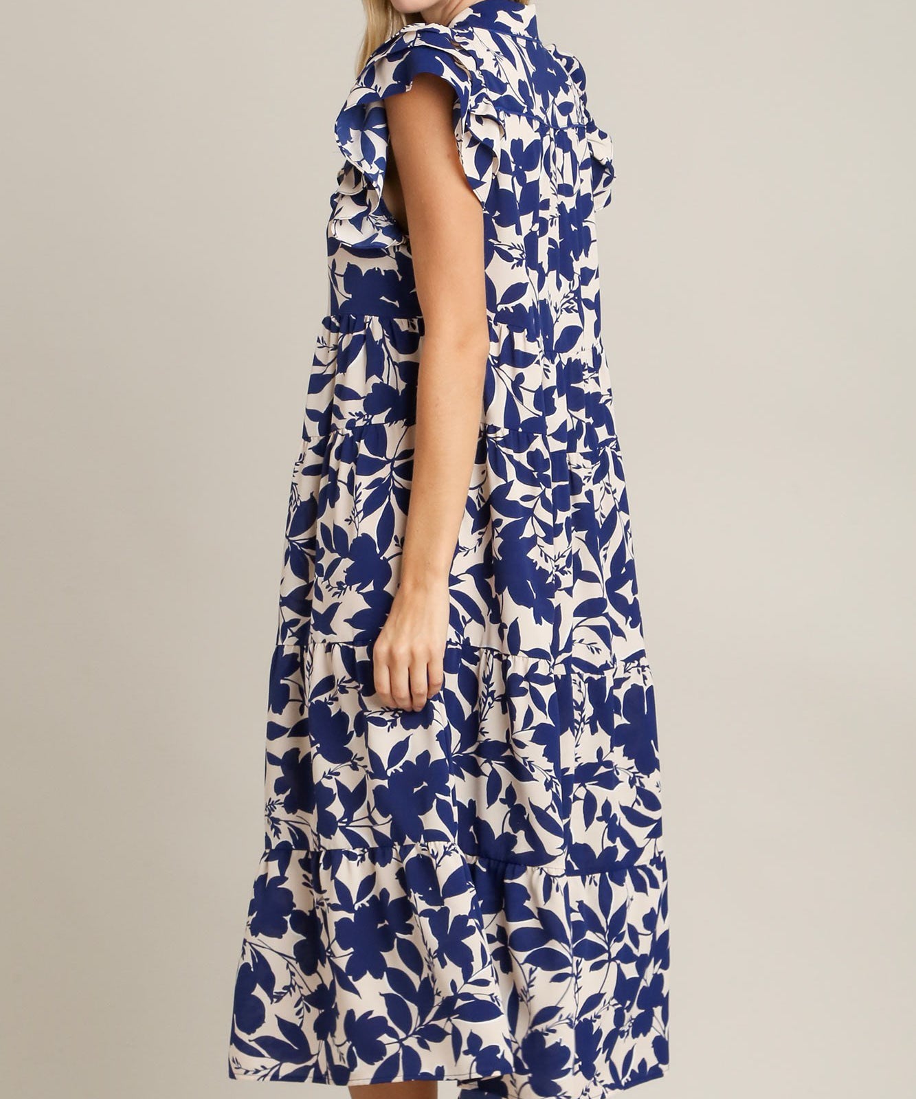 Two-Tone Floral Dress - Navy Mix