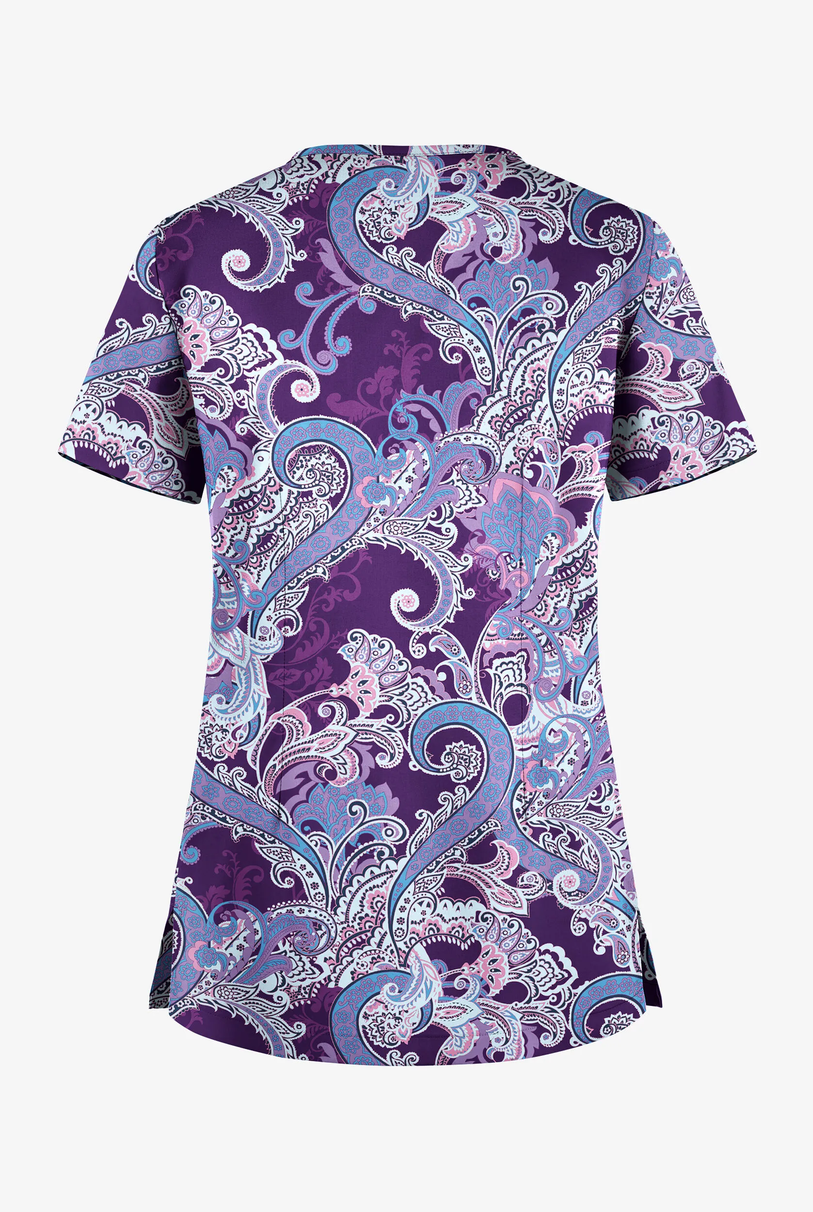 UA Butter-Soft STRETCH French Twist Eggplant Women's 1-Pocket V-Neck Tuck-In Print Scrub Top