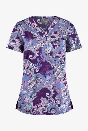 UA Butter-Soft STRETCH French Twist Eggplant Women's 1-Pocket V-Neck Tuck-In Print Scrub Top