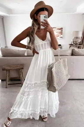 V Neck Lace Embroidery Chiffon Dress