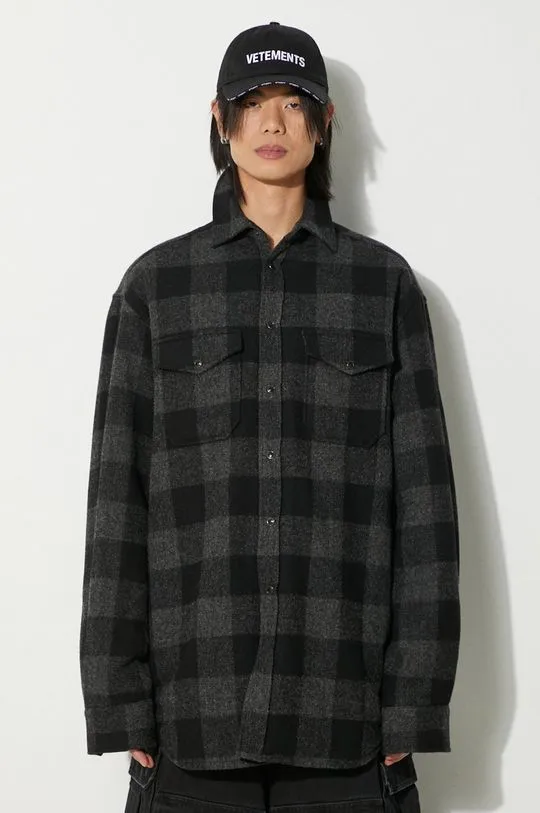 VETEMENTS shirt jacket Flannel Shirt black color UE64SH260BG