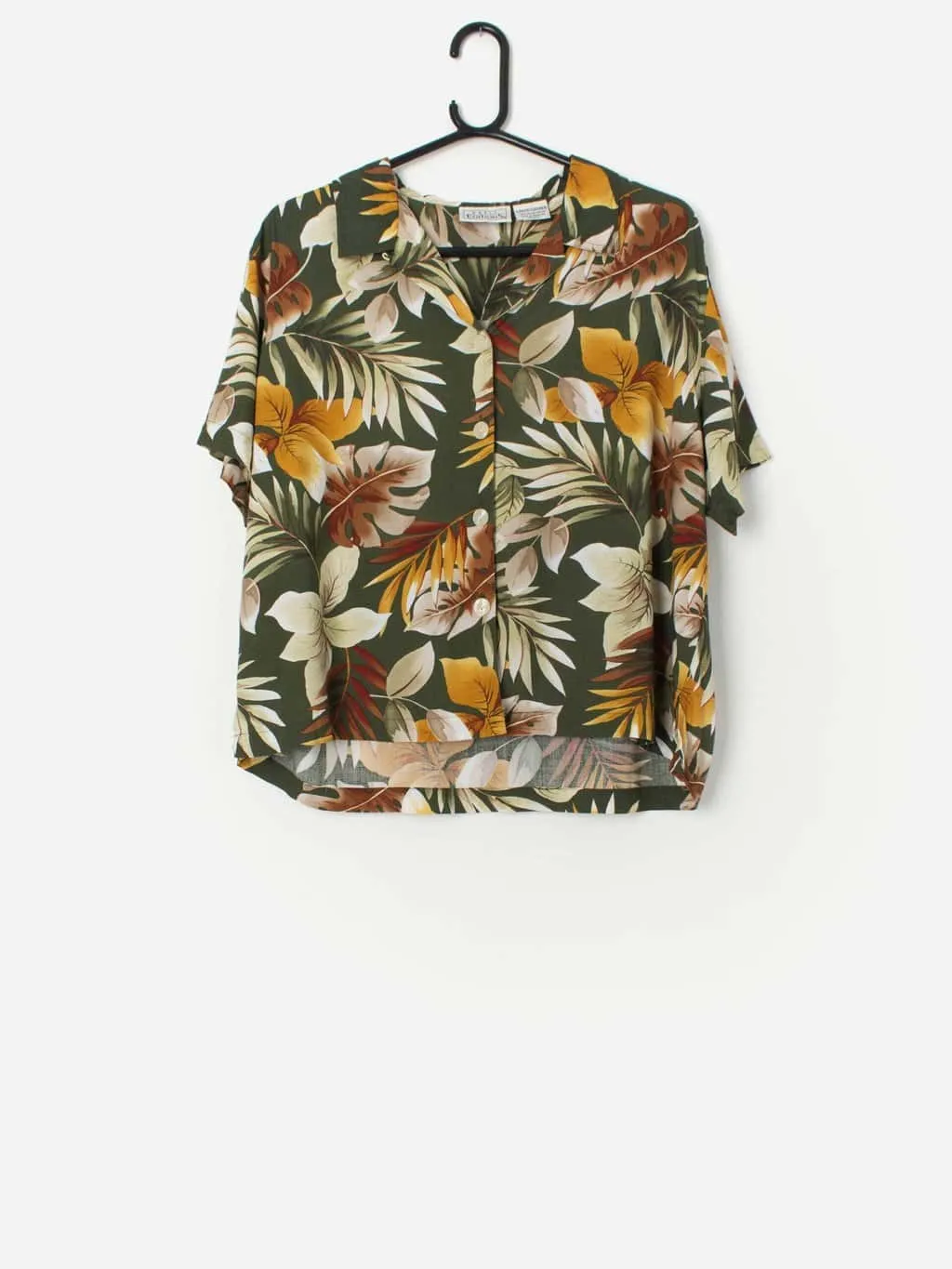 Vintage monstera and palm print blouse in bold colours – Large