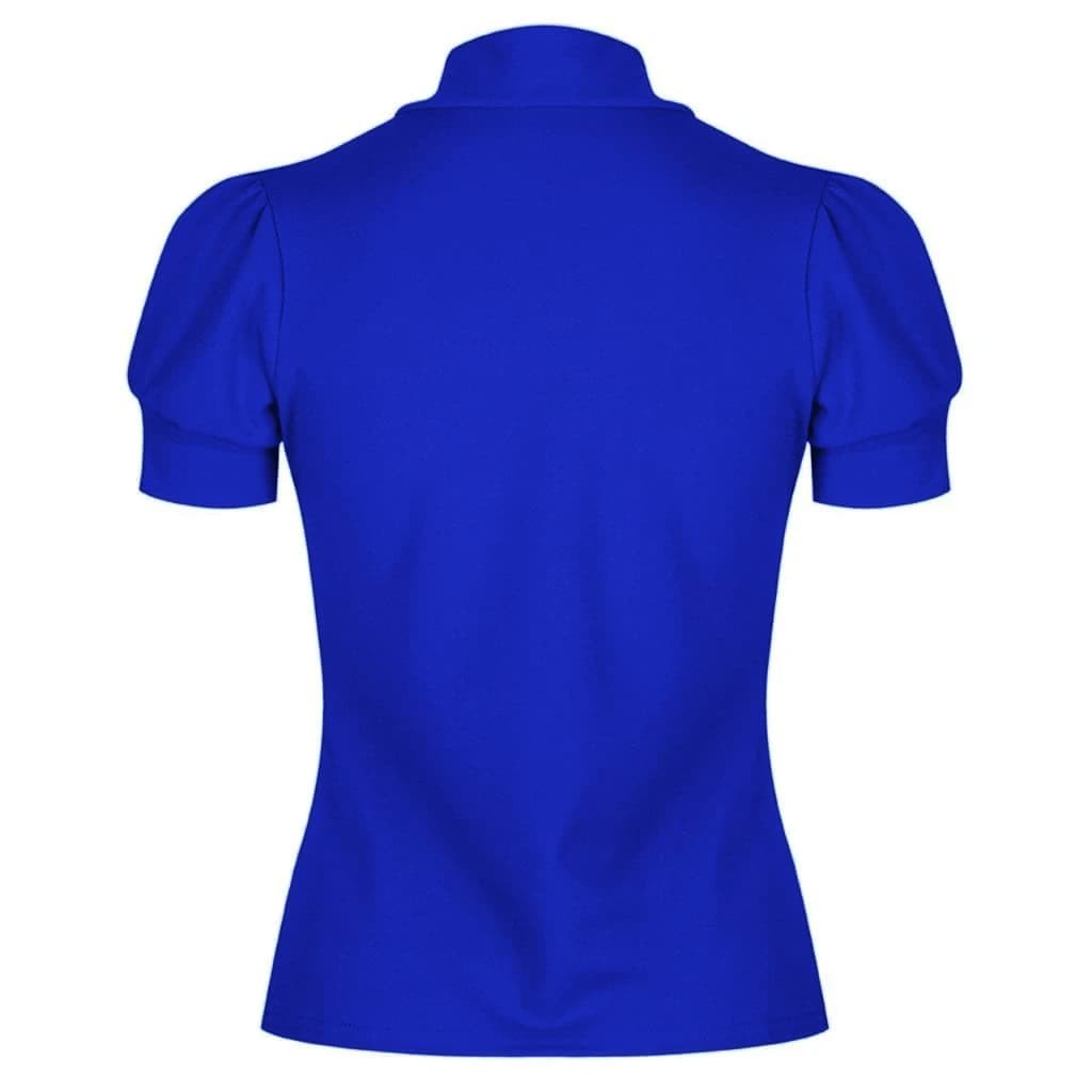 Vintage Royal Blue Puff Sleeve Tie Neck Top