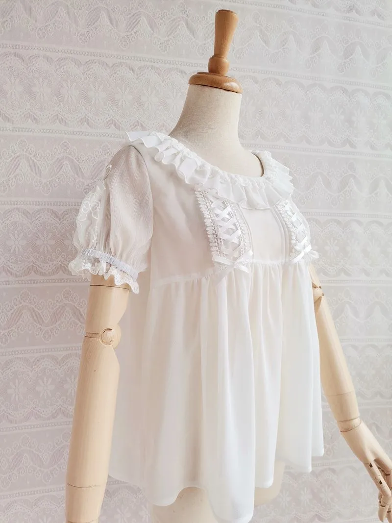 White Chiffon Lace Blouse