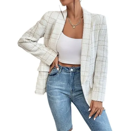 Women's Elegant Streetwear Lattice Button Placket Blazer Blazer