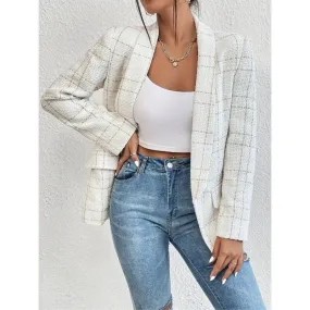 Women's Elegant Streetwear Lattice Button Placket Blazer Blazer