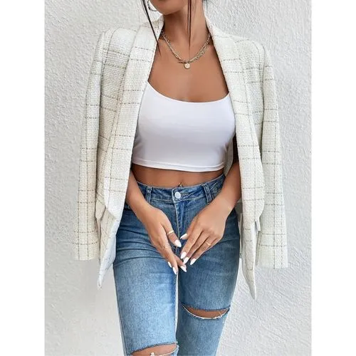 Women's Elegant Streetwear Lattice Button Placket Blazer Blazer