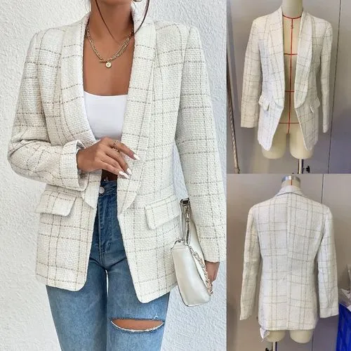 Women's Elegant Streetwear Lattice Button Placket Blazer Blazer