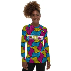 Women's Ankara Wax Print Rash Guard 001 - Long Sleeve No Gi BJJ Compression Rash Guard for Jiu Jitsu, MMA, Grappling and Wrestli