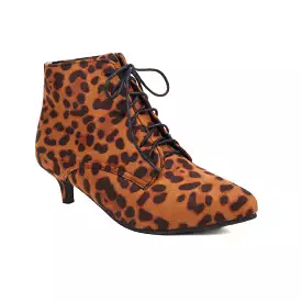 Women's Booties Leopard Print Flock Lace Up Kitten Heel Ankle Boots