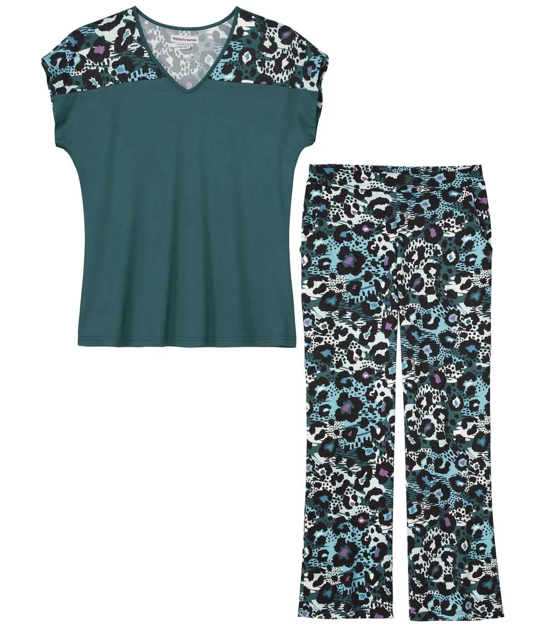 Women's Green Leopard Print Top & Trouser Set