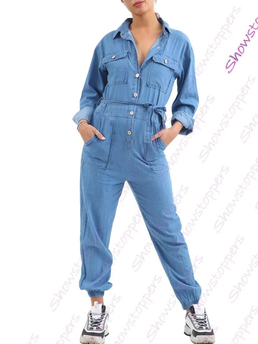 Womens Jumpsuit Denim Boiler Suit Blue Size 10 12 14 8 All in One