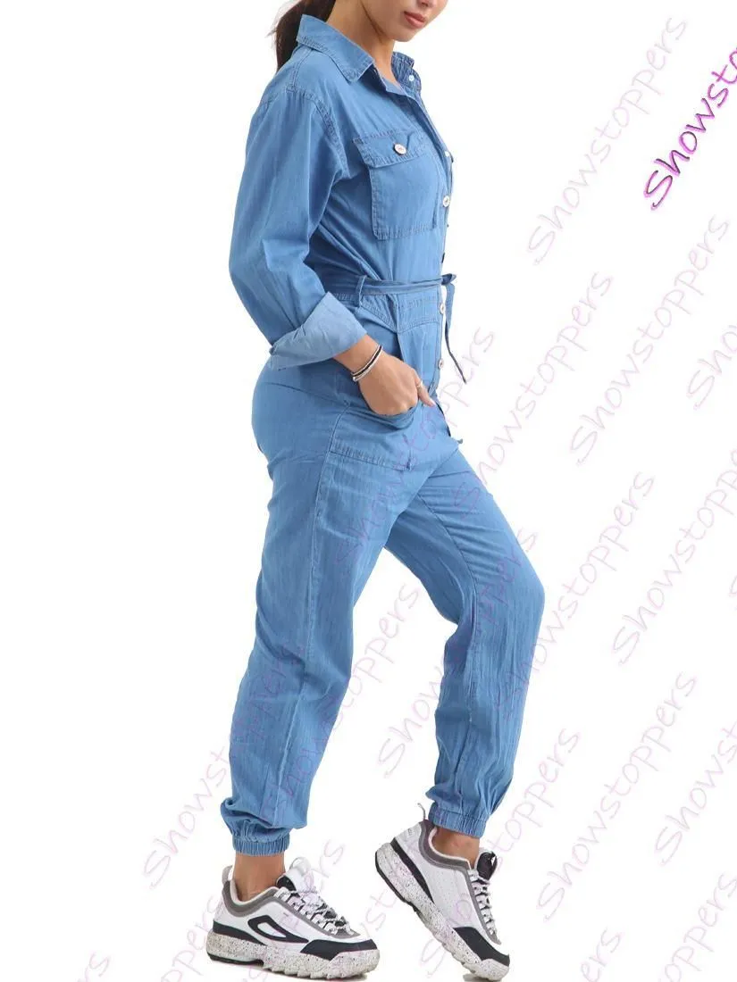 Womens Jumpsuit Denim Boiler Suit Blue Size 10 12 14 8 All in One