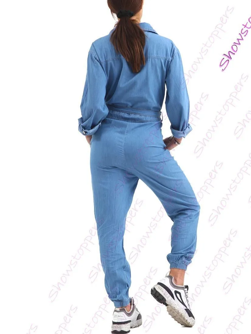 Womens Jumpsuit Denim Boiler Suit Blue Size 10 12 14 8 All in One