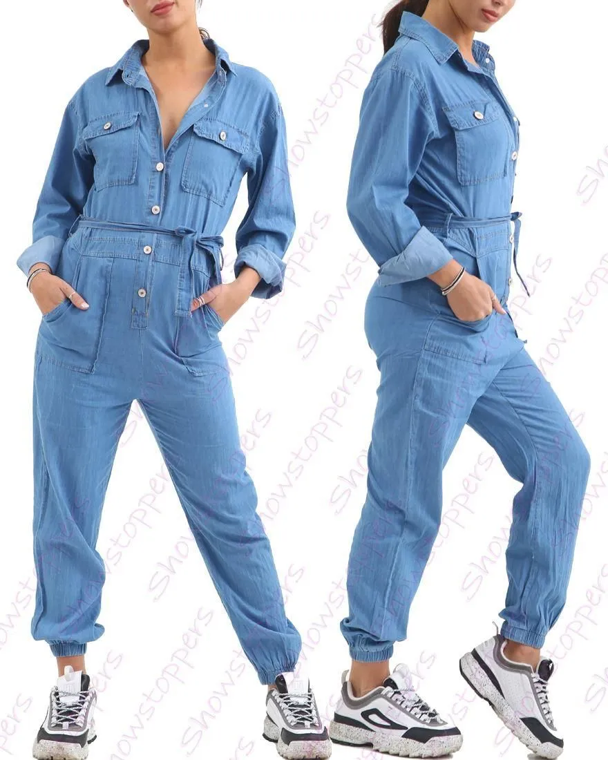 Womens Jumpsuit Denim Boiler Suit Blue Size 10 12 14 8 All in One