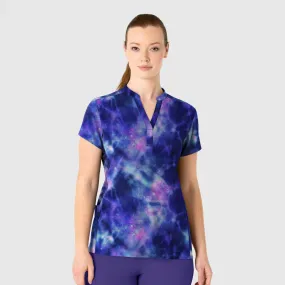 Women's Mandarin Collar Print Scrub Top - Luminous Batik