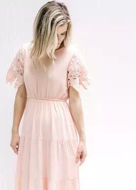 X Blush Lace Sleeve Maxi Dress