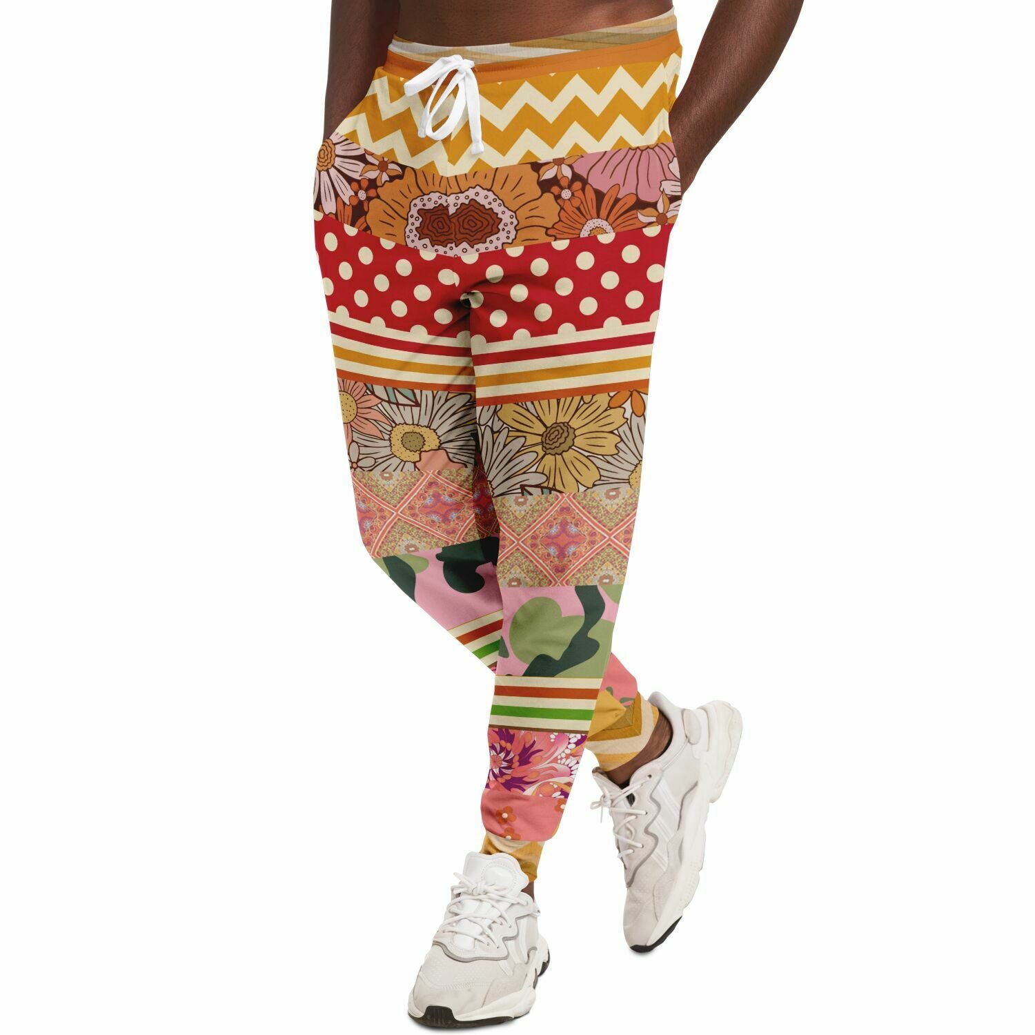 Yogananda Floral Stripe Patchwork Unisex Eco-Poly Joggers