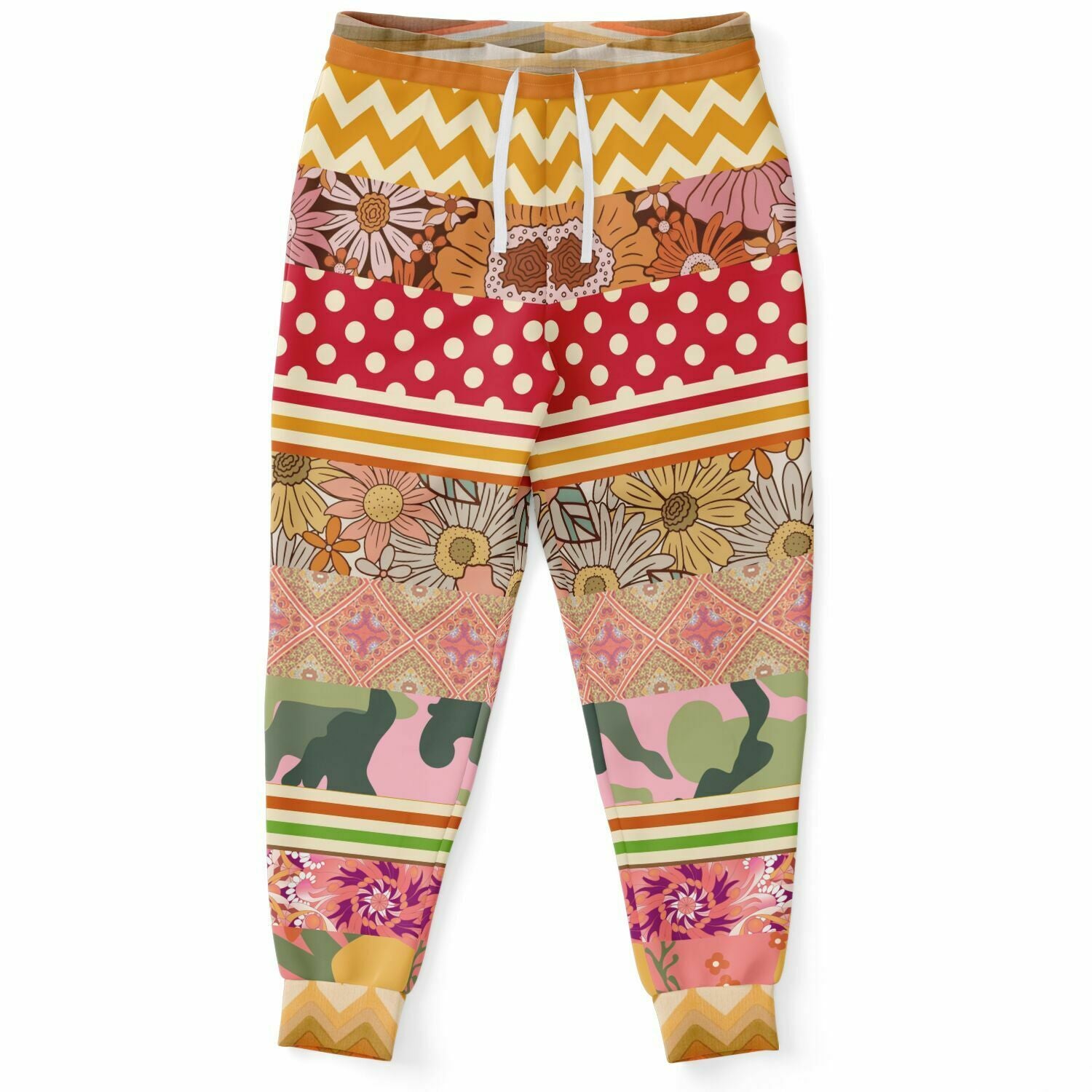 Yogananda Floral Stripe Patchwork Unisex Eco-Poly Joggers