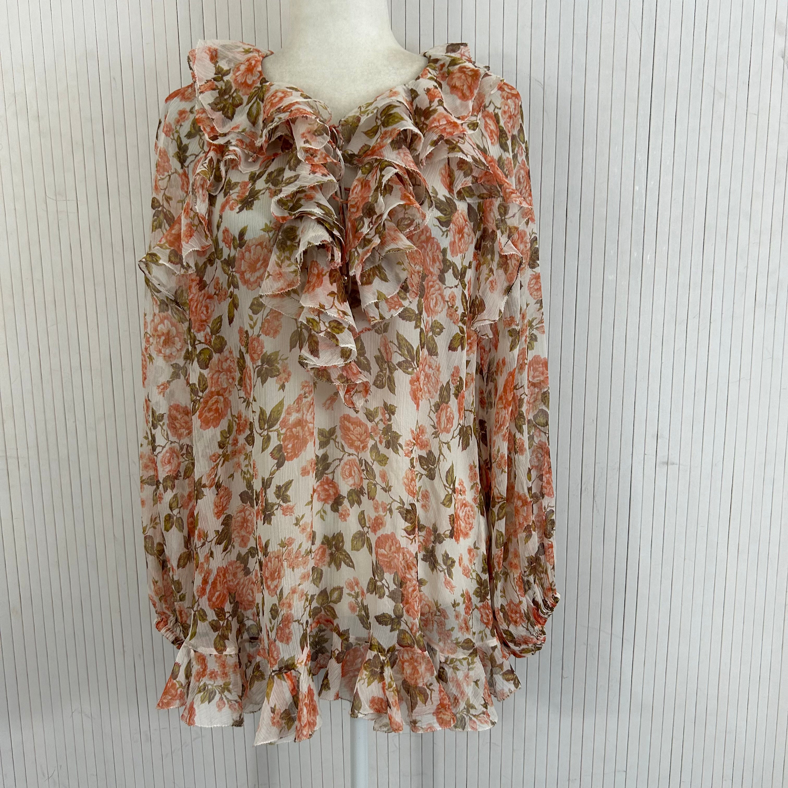 Zimmermann 445 Peach Rose Print Silk Chiffon Blouse XS/S/M/L